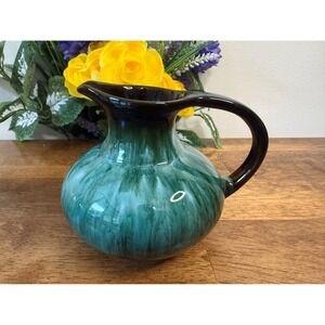 Vintage Blue Mountain‎ Pottery Pitcher Drip Glaze Green Jug Canadian Retro Decor
